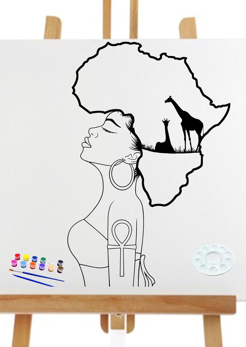 Essenburg Store Pre Drawn Canvas LADY AFRICA Paint Kit | Adult & Teen Sip and Paint Party Favor | DIY Date Night Couple Activity (S 8X10 & 12 COLORS OF PAINT) - Image 3